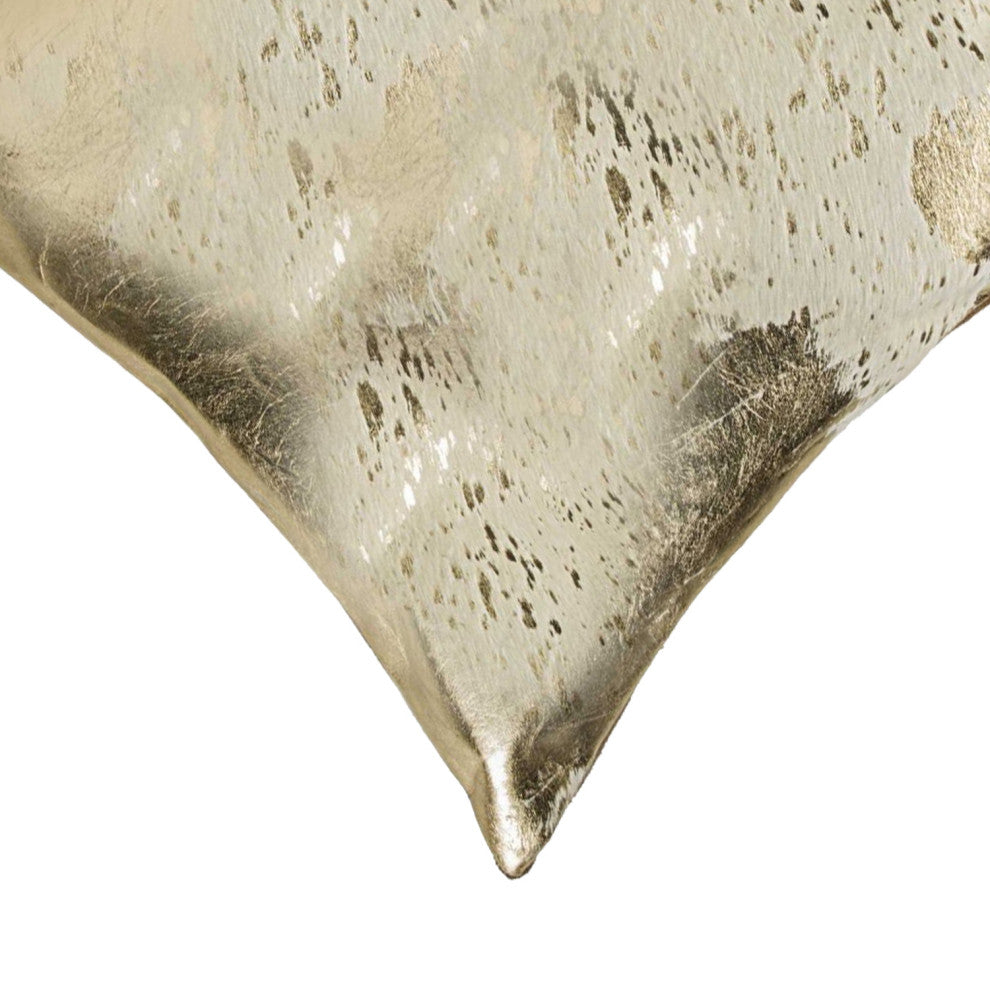 HomeRoots 18" x 18" x 5" Gray And Gold Cowhide Pillow