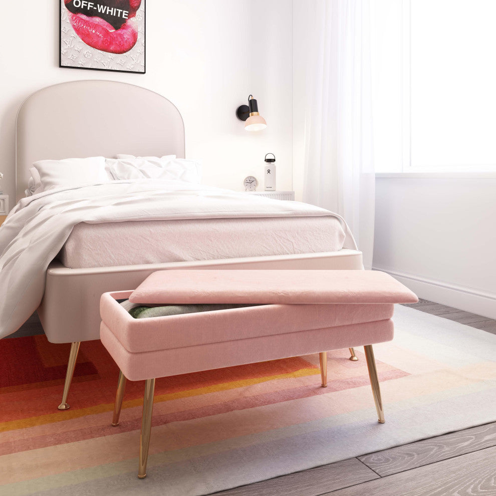 Ziva Velvet Storage Bench, Blush