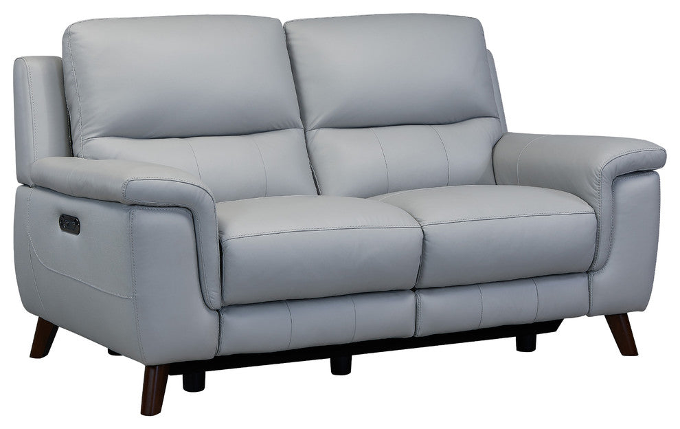 Lizette Loveseat, Dark Brown Wood Finish and Dove Gray Genuine Leather