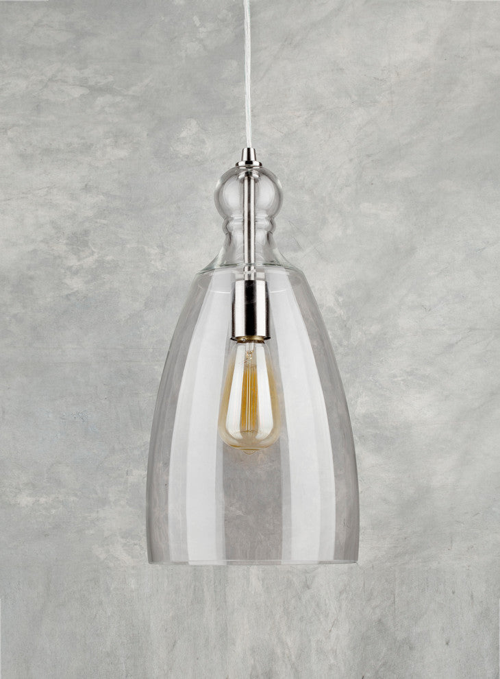 1 Light Cord-Hung Glass Mini Pendant, Brushed Nickel, Clear Glass