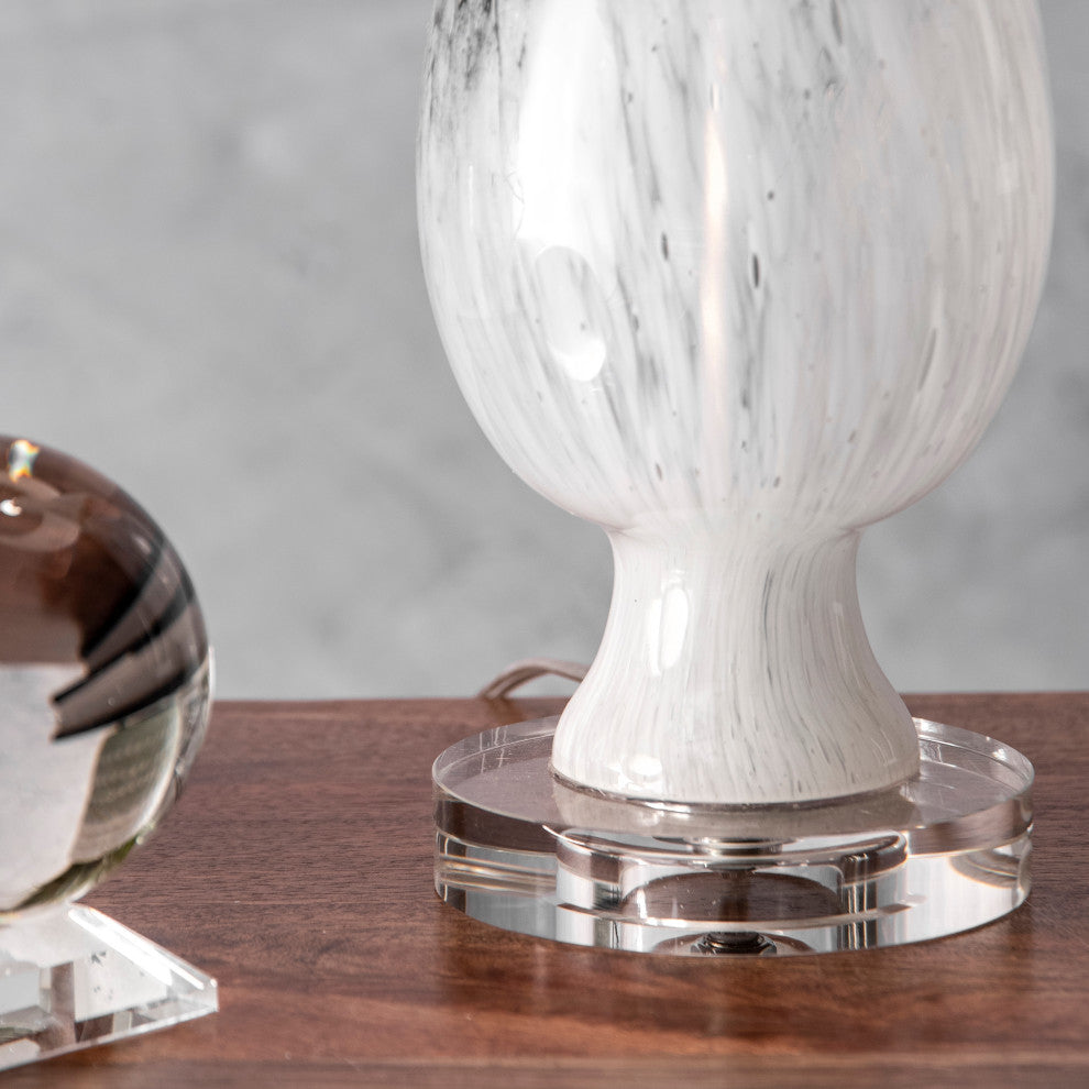 Nuloom 30" Marbleized Vase Linen Shade Crystal and Glass Off White Table Lamp