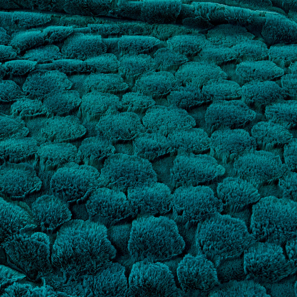 Cloud Carved Faux Fur Throw Blanket, Teal