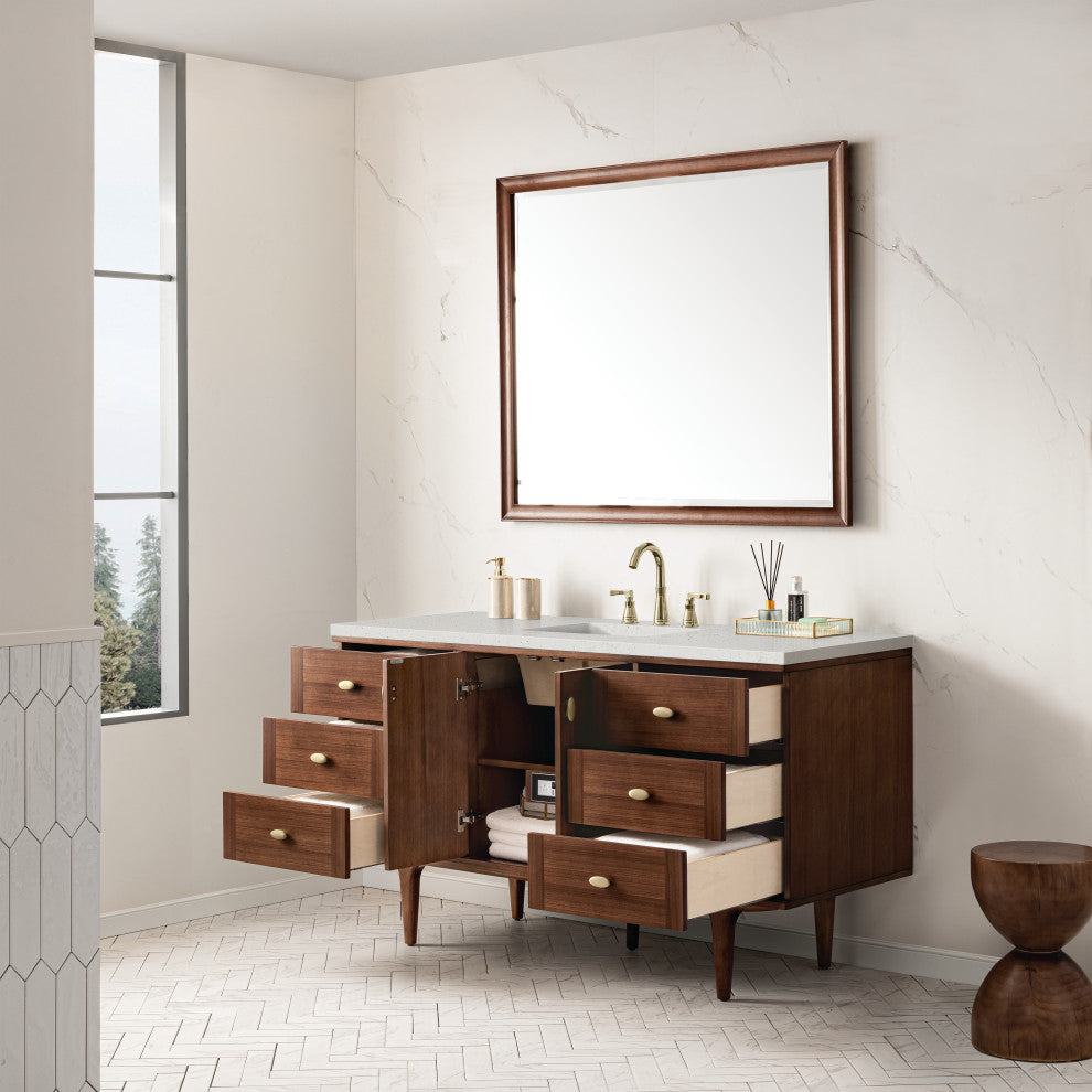 Amberly 60" Single Vanity, Mid-Century Walnut, Lime Delight