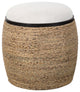 Coastal Round Drum Rope Stool Round Beige Braided Straw Ottoman Island Casual