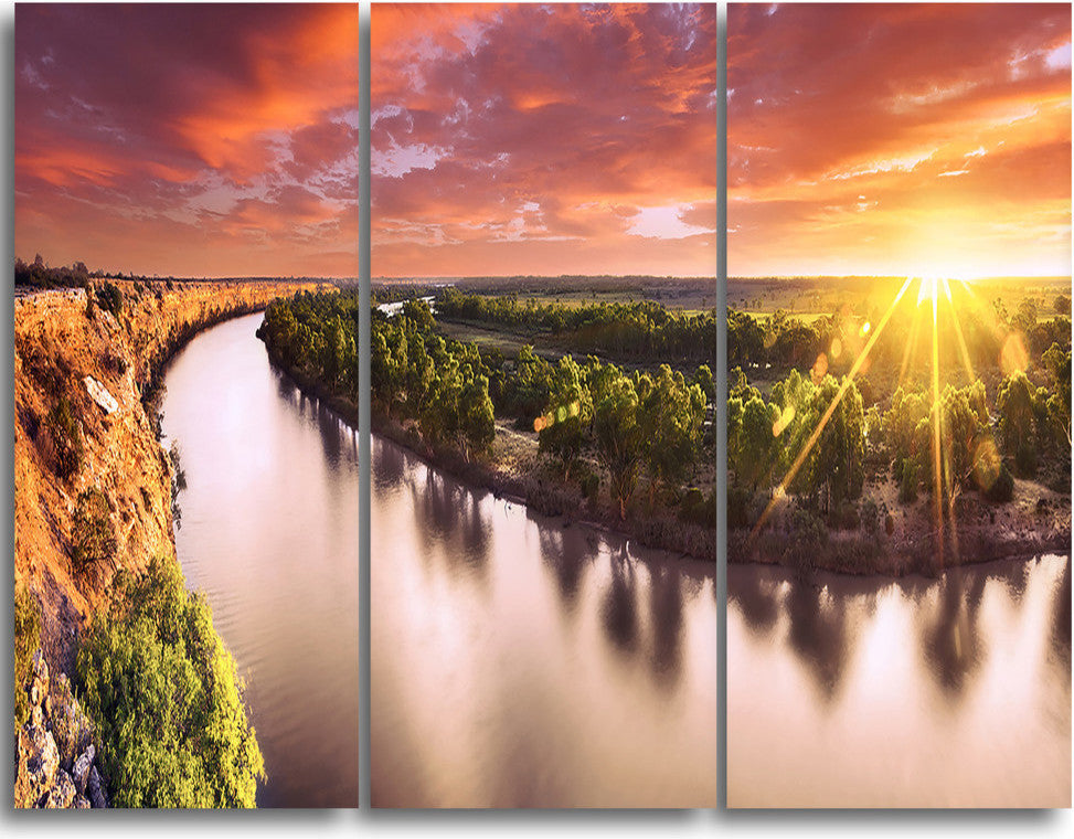 "Sunset Over Murray River Panorama" Metal Landscape, 3 Panels, 36"x28"