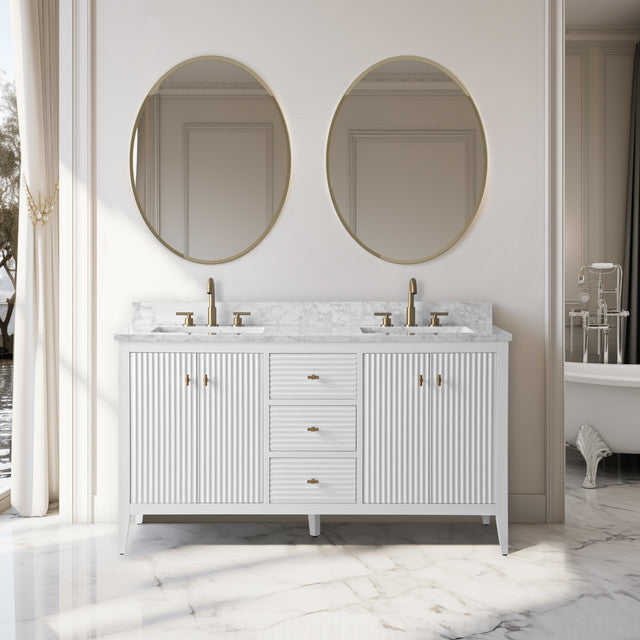 Vanity Art Freestanding Vanity, White, 60", Double Sink, Golden Brushed