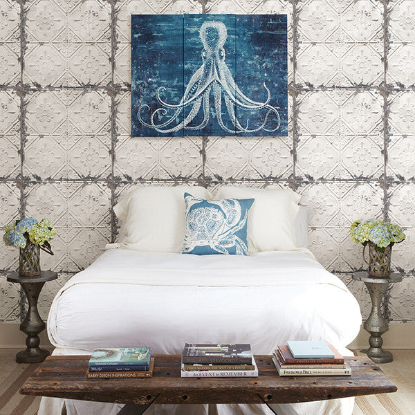 Tin Ceiling Tile Wallpaper, White, Bolt