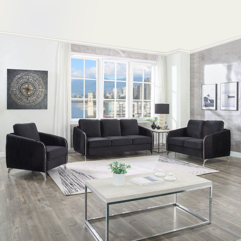 Hathaway Velvet Modern Chic Loveseat Couch, Black