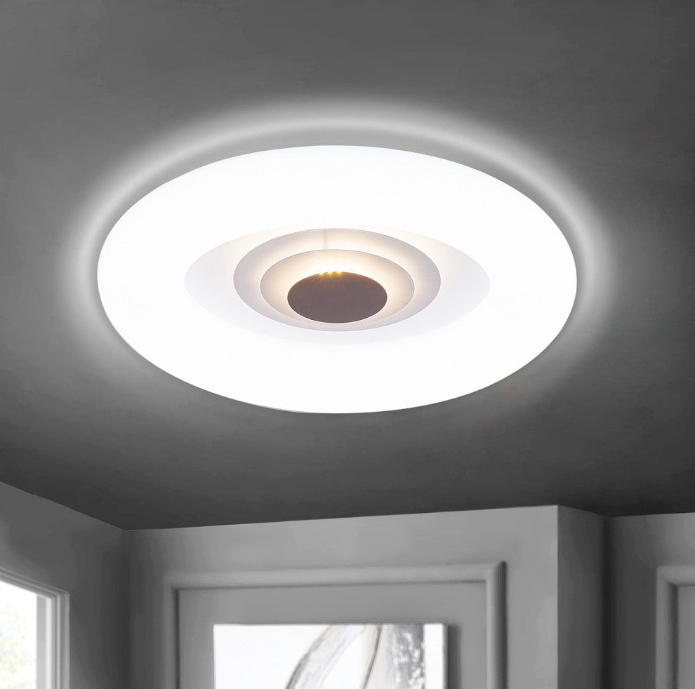 1-Light Round LED Flush Mount Light Modern Acrylic Tiered Ceiling Light, White