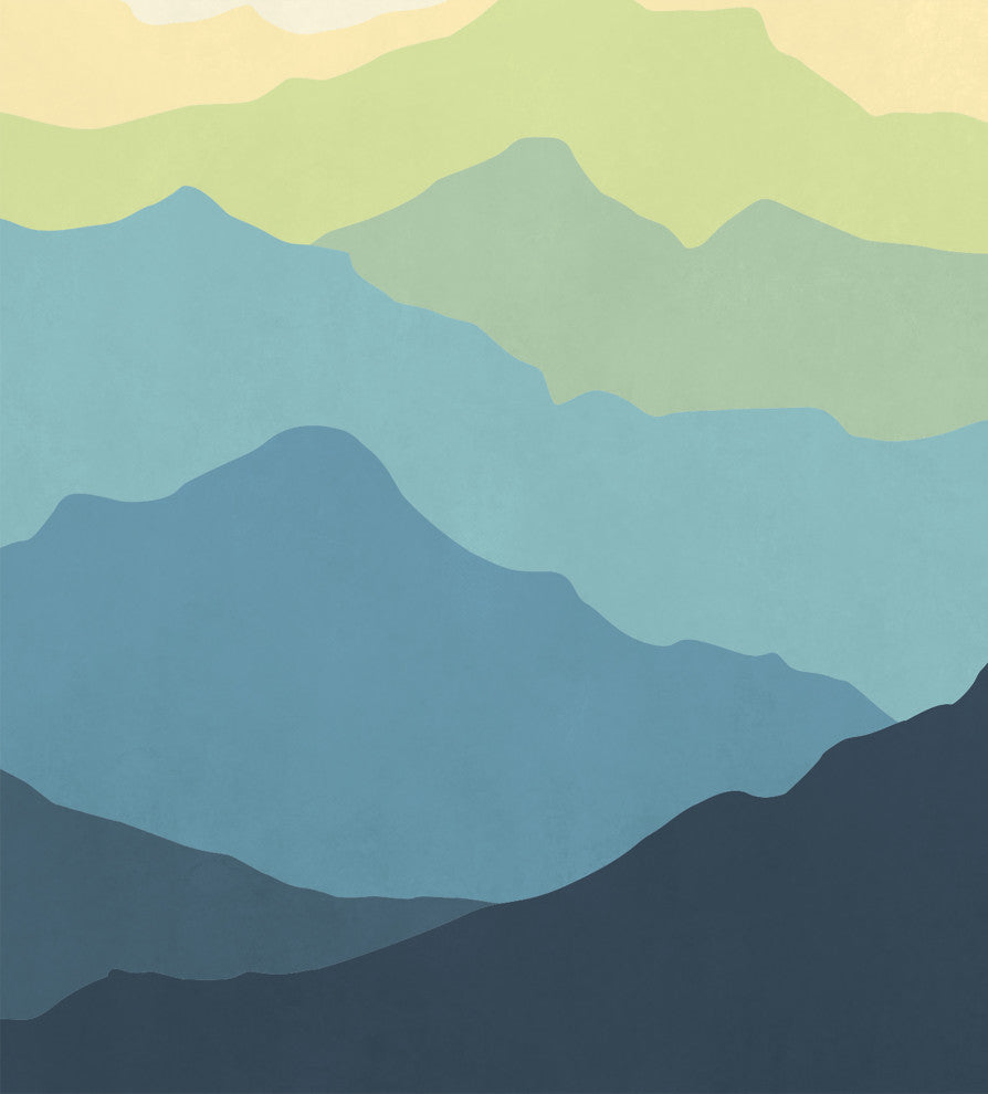 Mountain Mural Wall Art Peel and Stick Vinyl Wallpaper, Navy/Yellow, 24"x96"