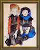 Egon Schiele Two Little Girls - 21" x 28" Framed Premium Canvas Print