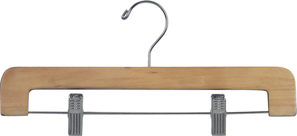 Deluxe Wooden Bottom Hanger With Clips, Natural/Chrome, Box of 25
