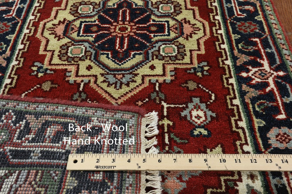 Red & Blue Oriental Runner 3'x20' Heriz Serapi Hand Knotted Wool Rug H9217