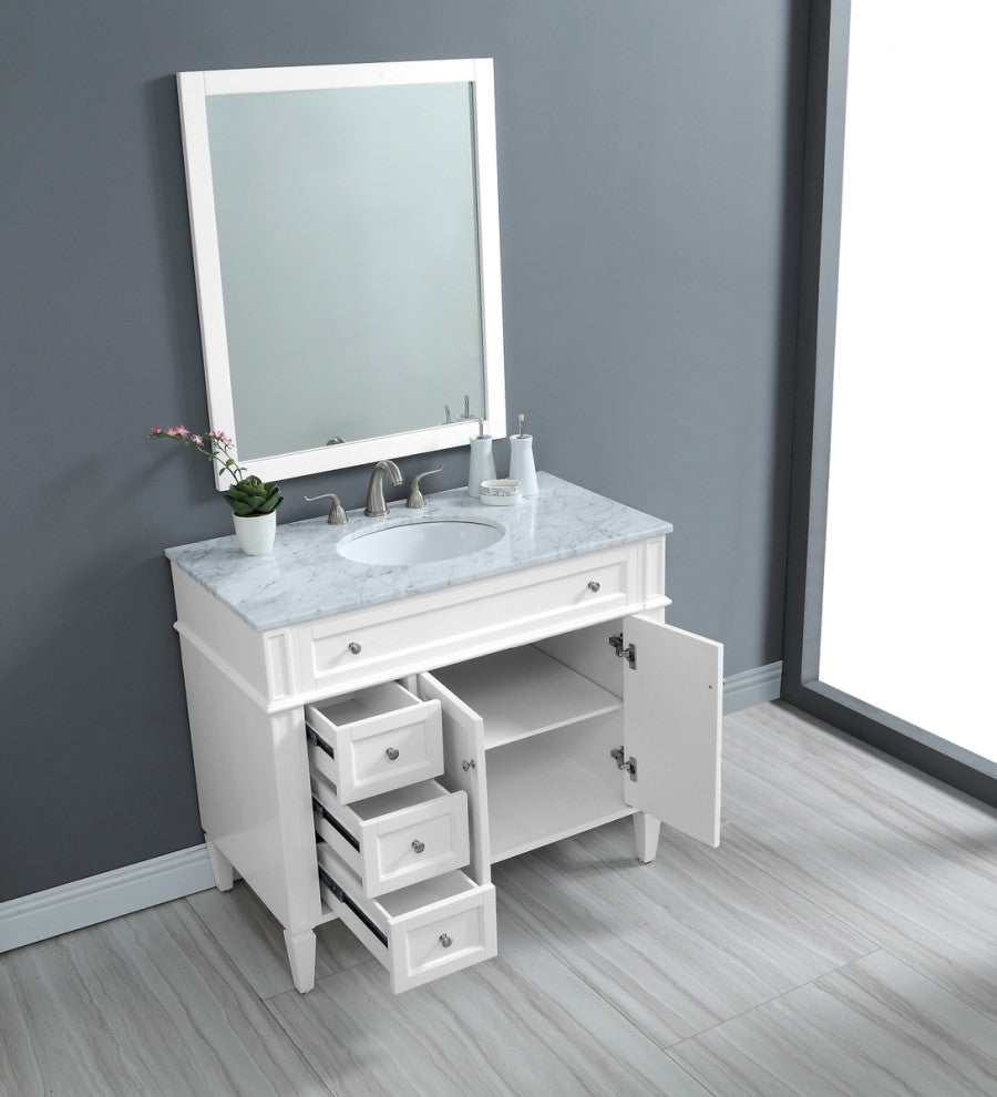 Home Living Vanity with Carrara White Marble Countertop, White, 40", Single Sink