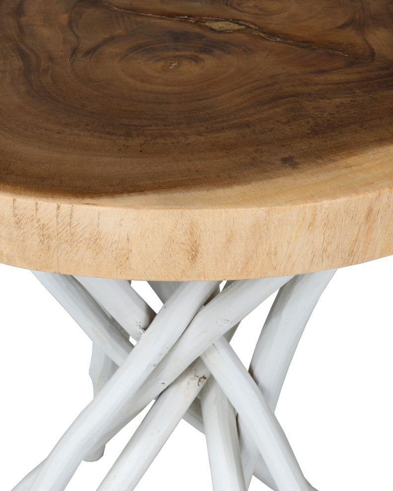 East at Main Merrill White Round Teakwood Accent Table