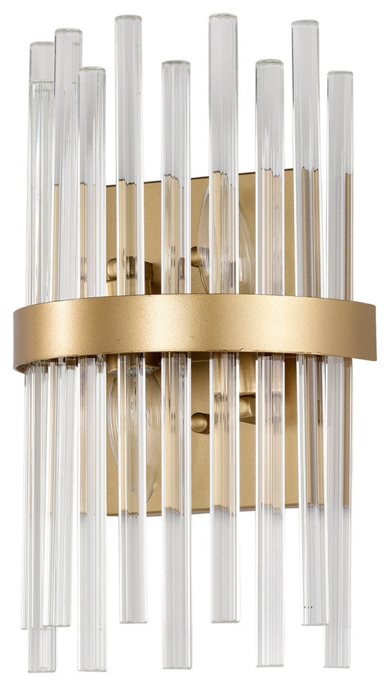Eva 2-Light Crystal Glass Bar Wall Sconce, Glossy Bronze Finish