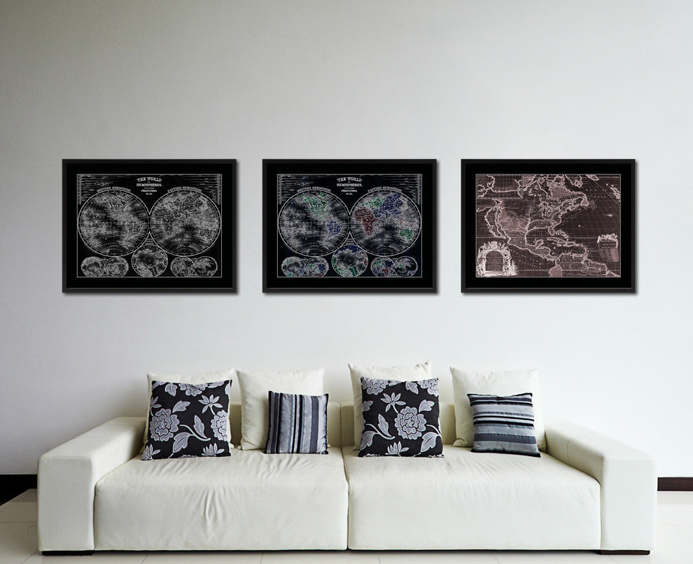 World Vintage Vivid Color Map Canvas, 16"x21"