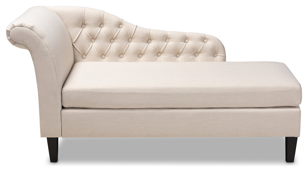 Terra Modern and Contemporary Beige Fabric Upholstered Black Chaise Lounge