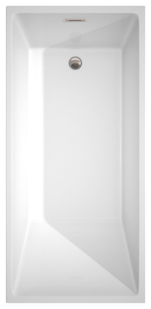 Hannah 67" Freestanding White Bathtub, Brushed Nickel Drain and Overflow Trim