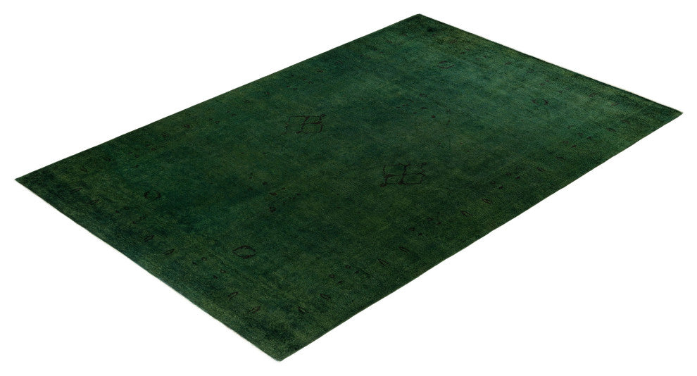 Overdyed One-of-a-Kind Hand-Knotted Area Rug Green, 6' 2" x 9' 4"