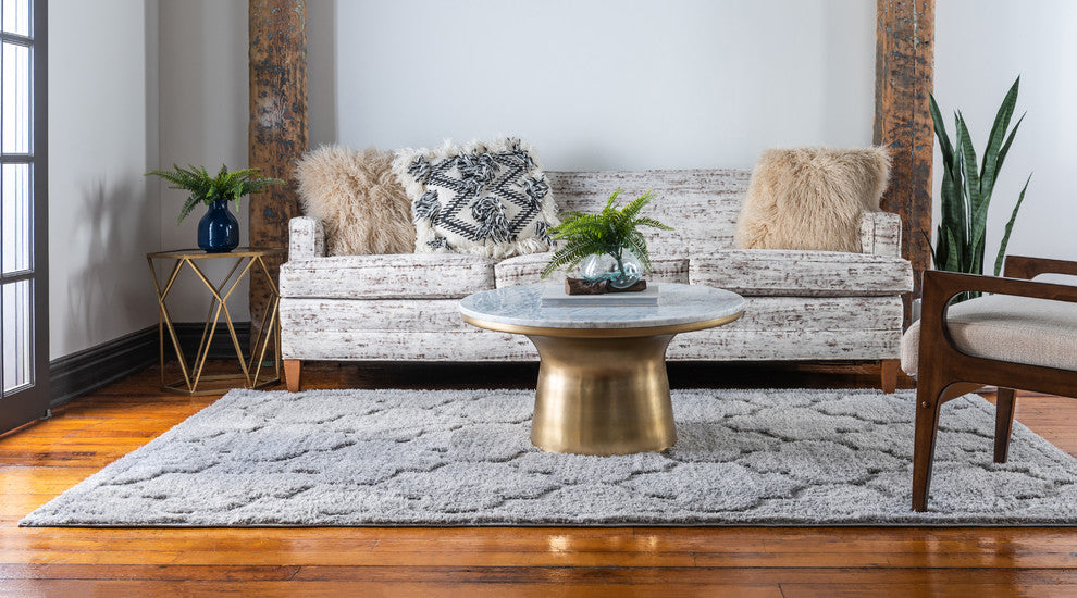 Unique Loom Gray Traditional Trellis Shag 4' 0 x 6' 0 Area Rug