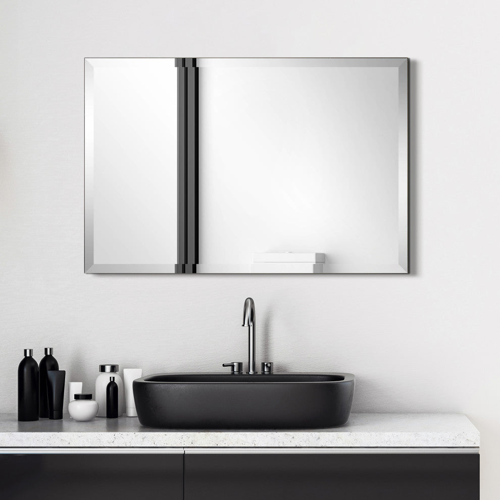 Frameless Beveled Prism Rectangle Wall Mirror, 1" Beveled Edge, 36"x24"