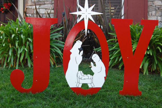 Joy Stake Sign With Nativity Scene