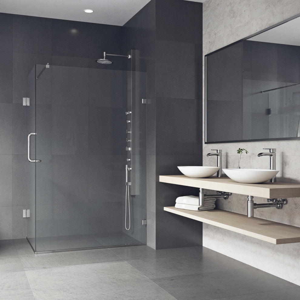 VIGO Pacifica 46"D x 34"W x 73"H Frameless Hinged Shower Enclosure, Brushed Nickel, Without Base
