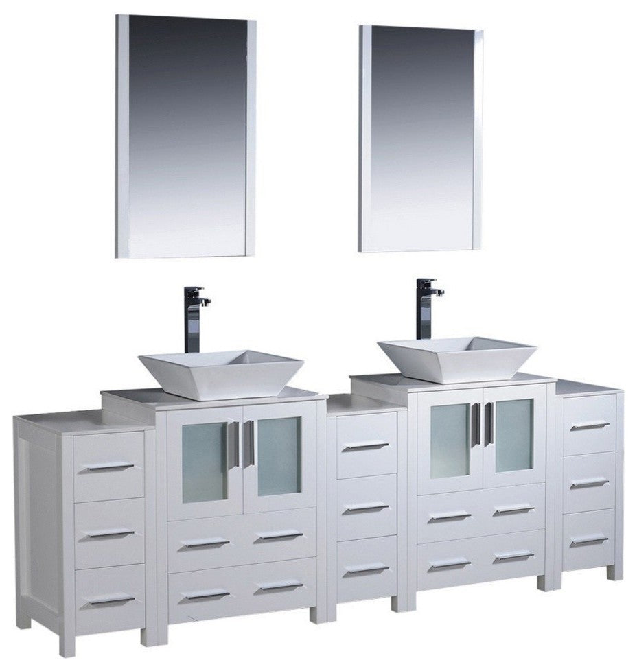 Torino 84" White Modern Double Sink Bathroom Vanity, Faucet FFT9152BN