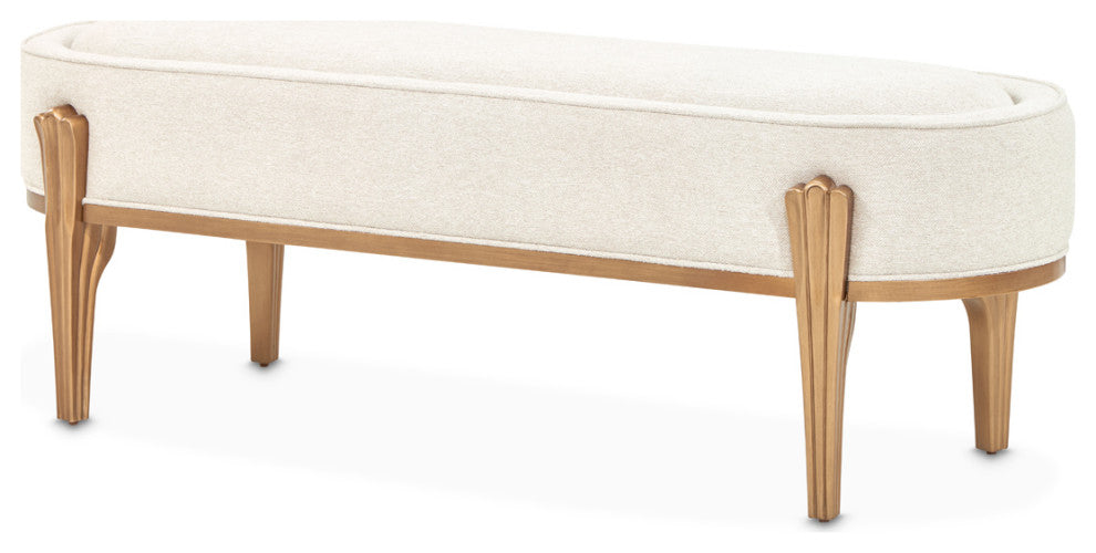 Camellia Field Accent Bench, Linen/Antique Gold