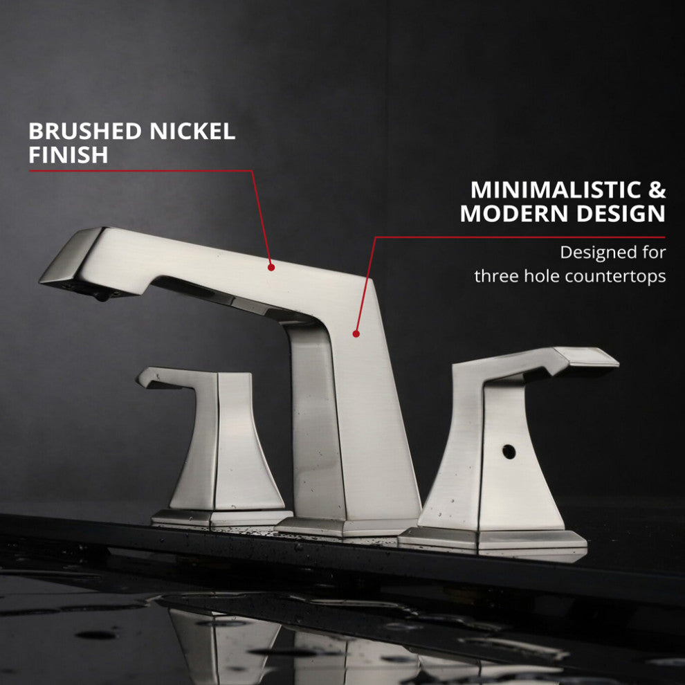 Balduina Brass 3 Hole 8"spread Bathroom Faucet, Brushed Nickel