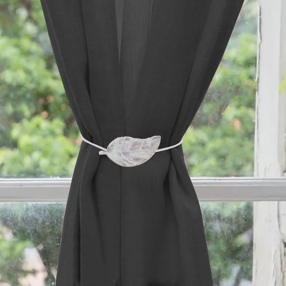 Magnetic Wooden Leaf Curtain Tiebacks, White, Pack of 2
