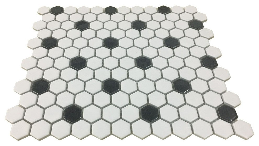 Mosaic Hexagon Matte White and Black Tile 23 Sheets 10.25" x 11.8" 19.3 SQFT