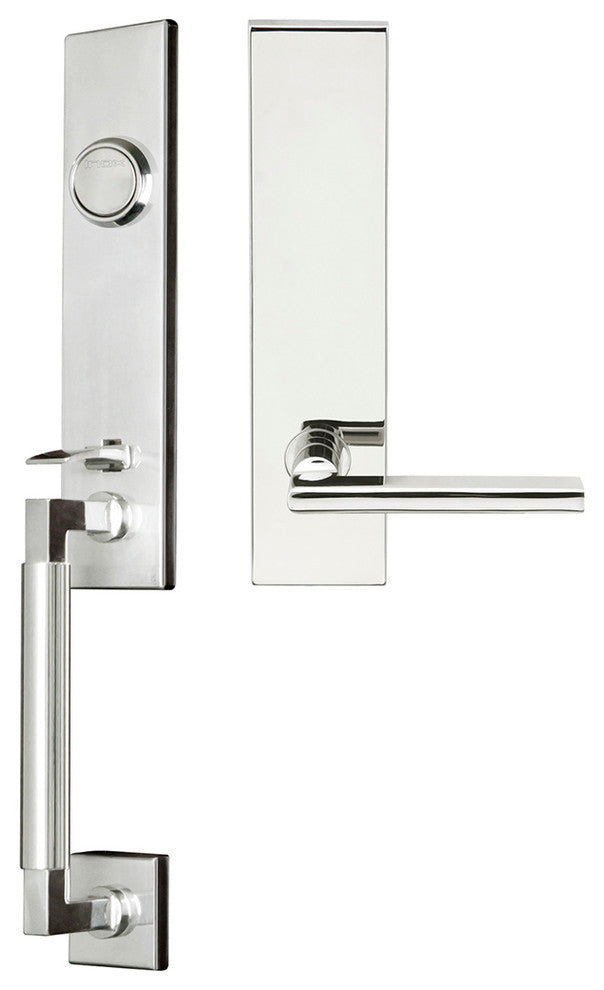 Sunrise Lever, Tubular Entry Handle set, Left Hand, Satin Stainless Steel, Polis
