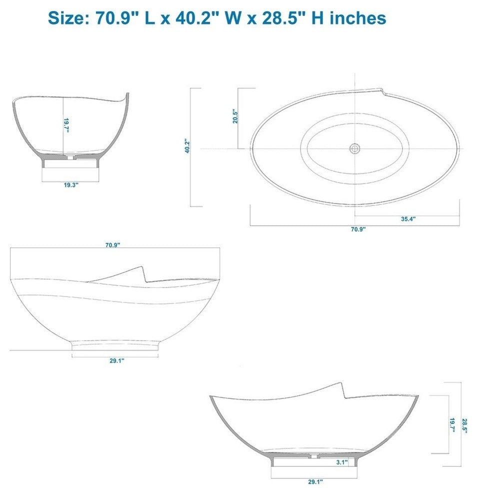 ADM Circular Freestanding Bathtub, Glossy White, 70.9"