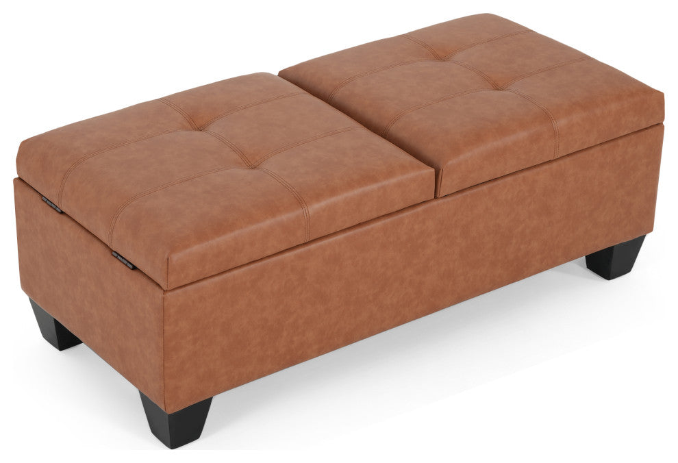 Murray Double Opening Leather Storage Ottoman, Light Brown