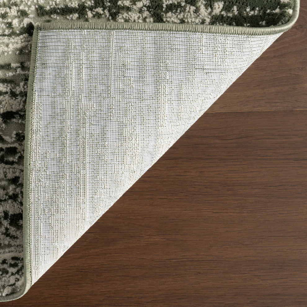 Cecilla Abstract Machine Washable Area Rug, Green 6'