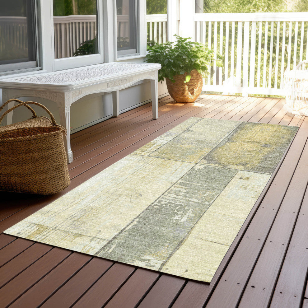 Machine Washable Indoor/Outdoor Chantille ACN1877 Gold 2'3" x 7'6" Runner Rug