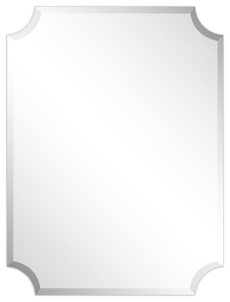 Frameless Rectangle Scalloped Beveled Wall Mirror, 1" Beveled Edge, 40"x30"