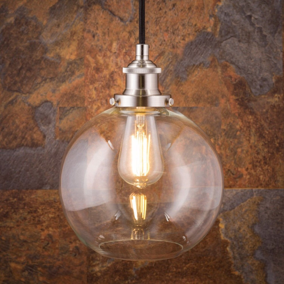 Primo Pendant With Clear Glass Shade, LED Bulb, Brushed Nickel