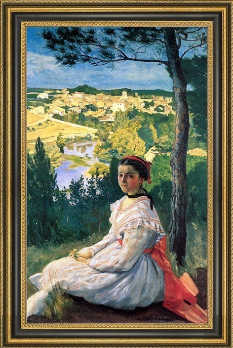 Jean Frederic Bazille View of the Village Framed Premium Canvas Print, 16"x24"