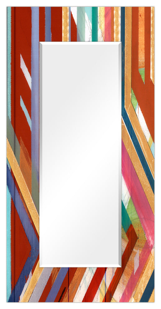 Lineal Rectangular Beveled Mirror on Free Floating Printed Tempered Art Glass