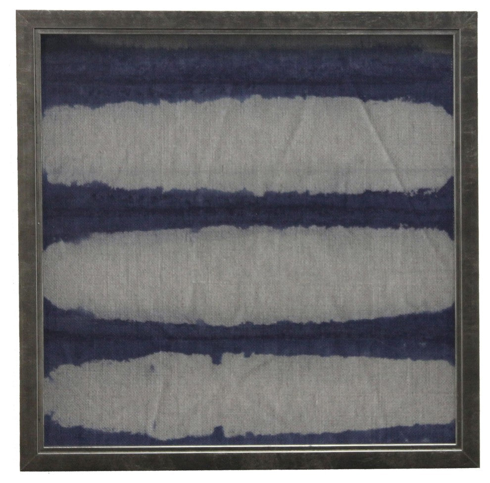 Shibori Indigo # 1 On Linen, Pewter Shadowbox, Small