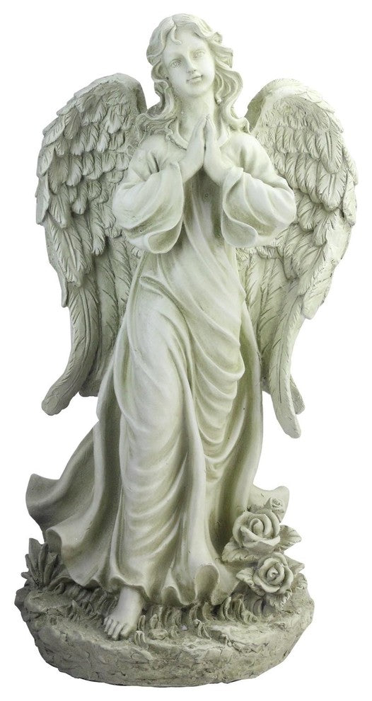 24.5" Light Olive Green Praying Angel Decorative Outdoor Garden Statue