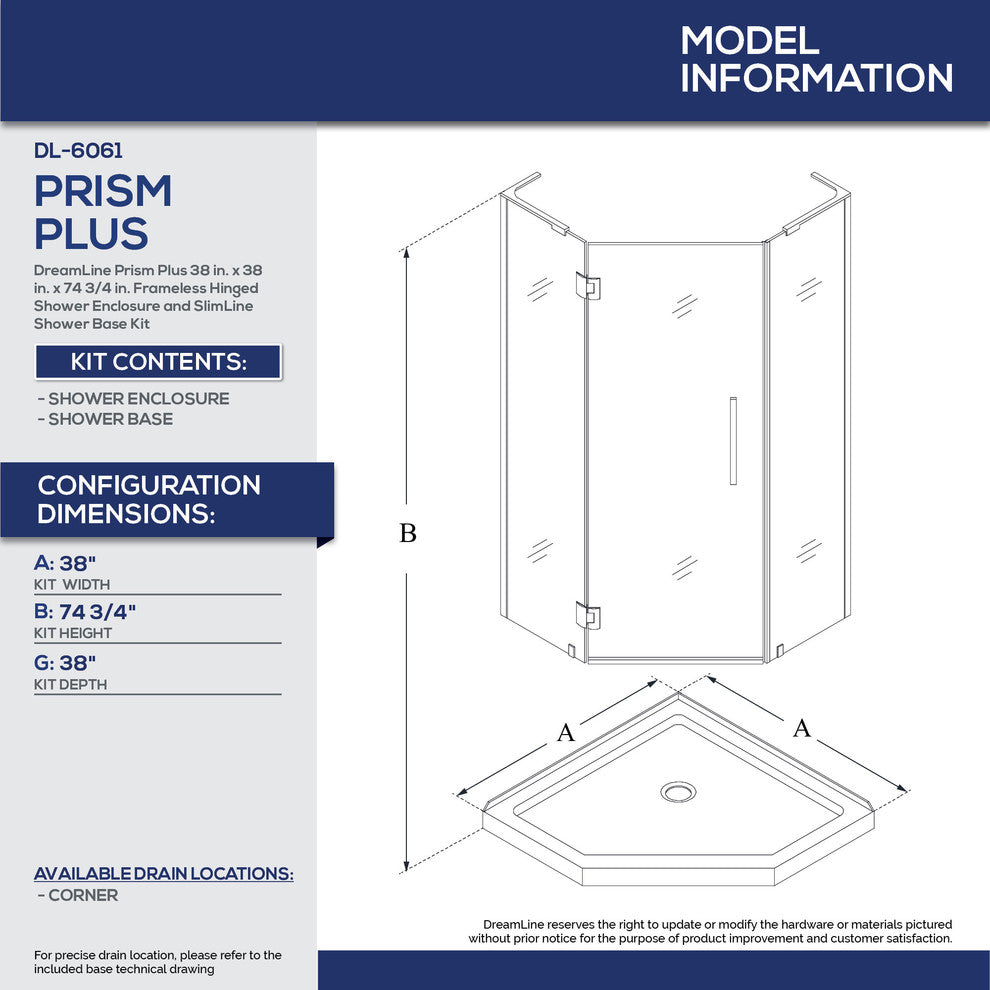 Dreamline Prism 36"x36" Dframeless Shower Enclosure With Shower Base