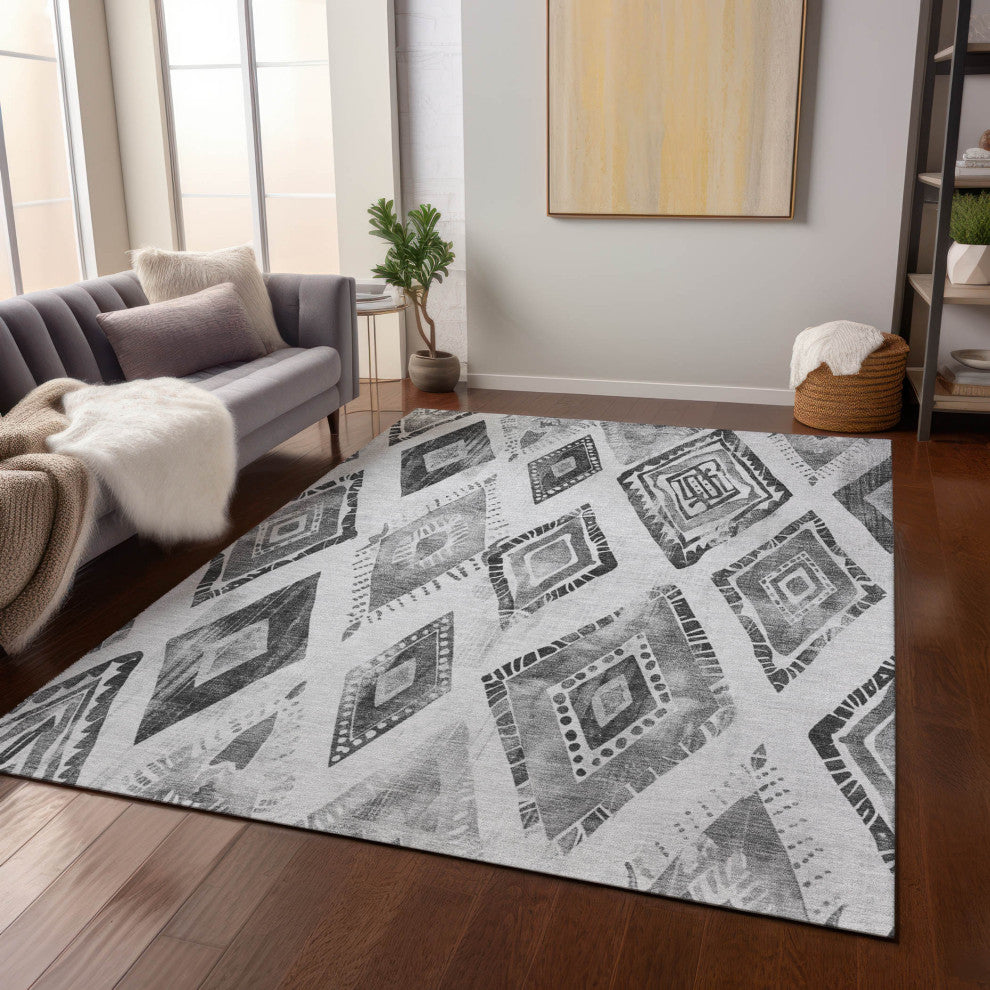 Machine Washable Indoor/Outdoor Chantille ACN1861 Gray 5' x 7'6" Rug