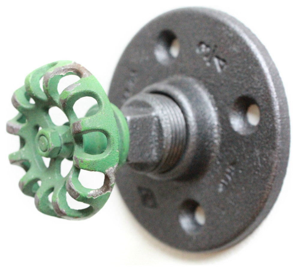 Industrial Towel Hook - Industrial Farmhouse Knob, Black Pipe, Green Hose Knob