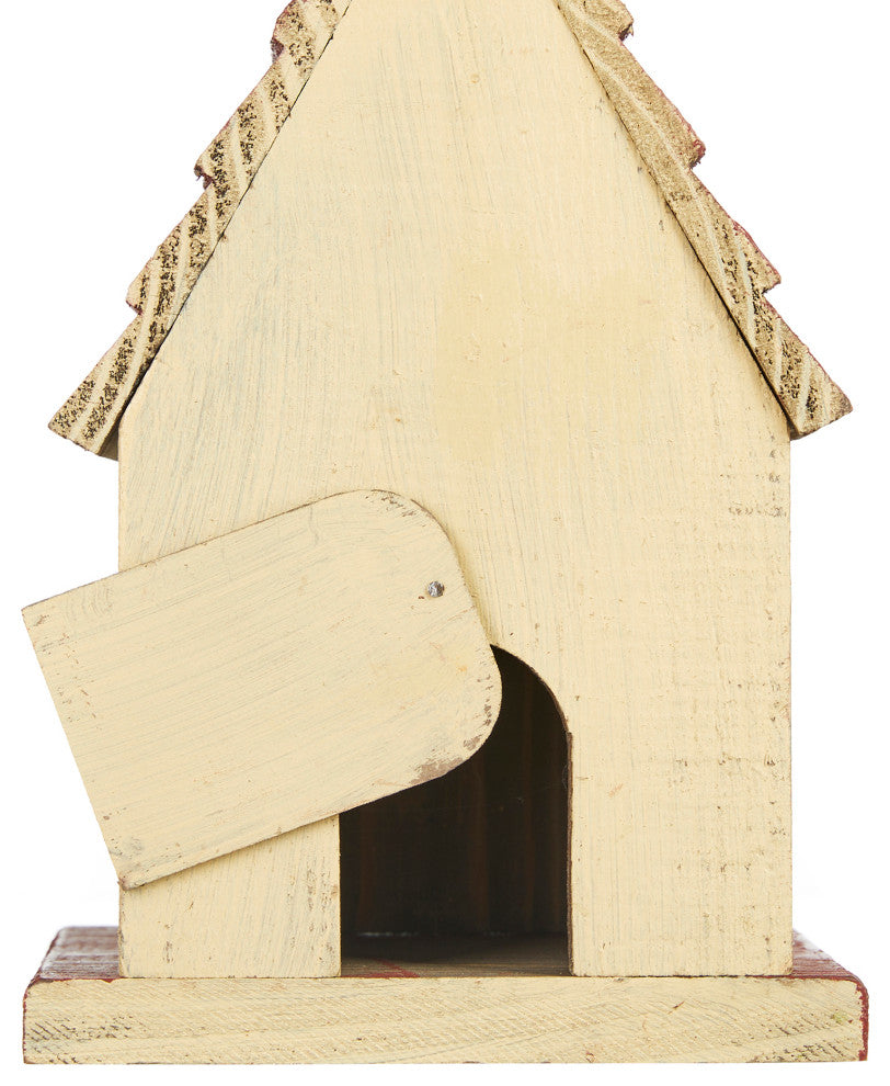 8.94"H Rustic Garden Distressed Wooden Birdhouse, Gambrel Roof