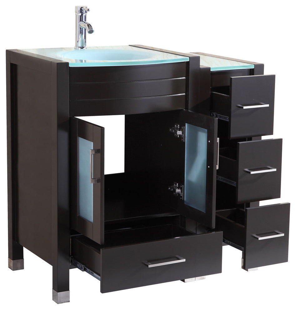 72" Black Vanity, 24" Single Sink Base, Quad 12 Drawer Bases, LV3-C7-72-B
