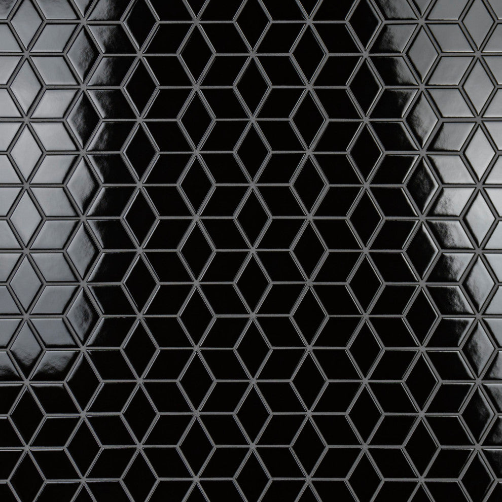 Metro Rhombus Glossy Black Porcelain Floor and Wall Tile